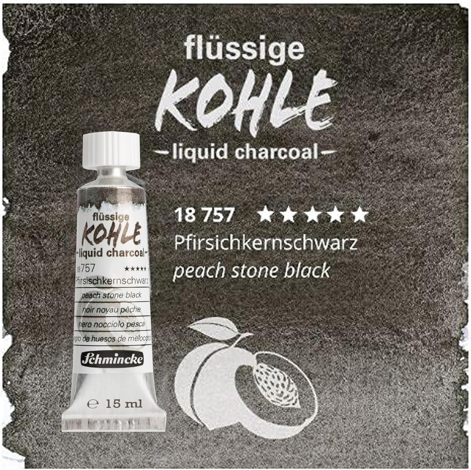 Schmincke – Liquid Charcoal, Cherry Pit Black, 35 ml, 18 756 009, for charcoal painting, charcoal drawing and underpainting, vegan(Peach stone black)