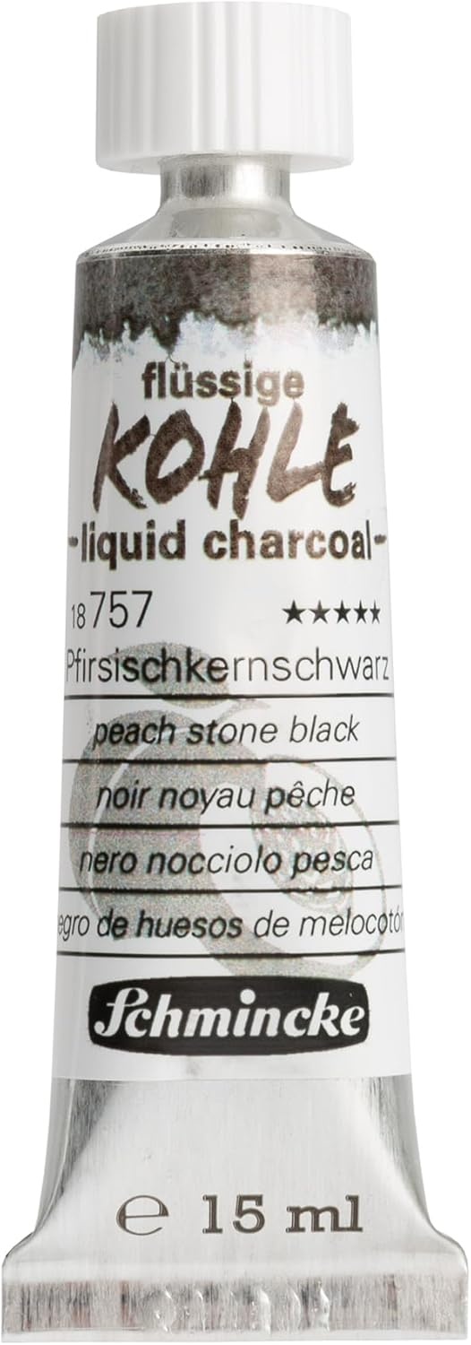 Schmincke – Liquid Charcoal, Cherry Pit Black, 35 ml, 18 756 009, for charcoal painting, charcoal drawing and underpainting, vegan(Peach stone black)