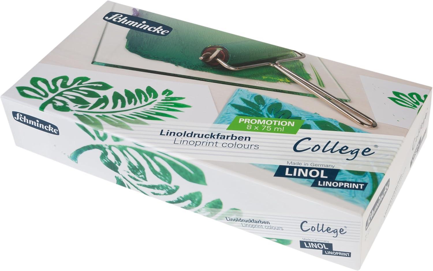 Schmincke – College® Linol, lino printing set with 8 x 75 ml tubes, 84 708 097, artist’s lino printing inks in study quality, low-odor lino printing ink, uniform print(8 x 75 ml)