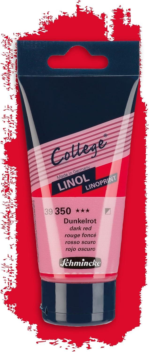 Schmincke – College Linol, artists’ lino printing inks, dark red in 75 ml tube, 39350013, low-odour water-based lino printing ink, lightfast, even print(Dark red)