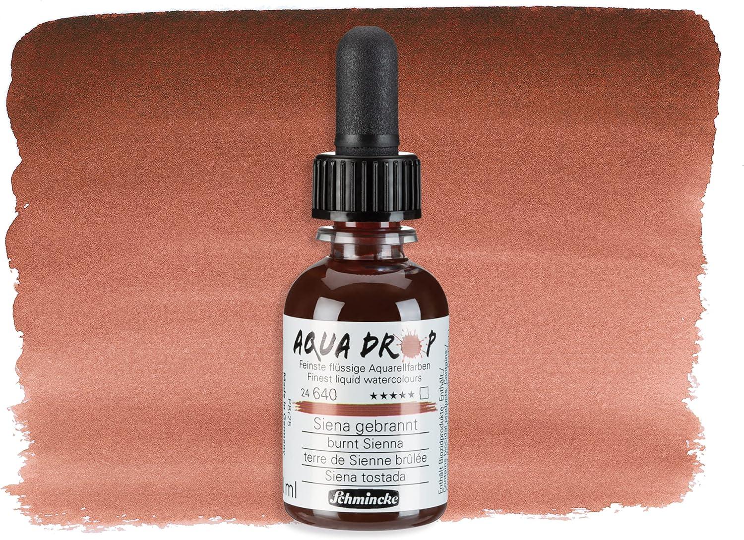 Schmincke – AQUA DROP, liquid, pigment-based watercolour, brilliant orange in 30 ml pipette bottle, 24250034, for watercolorpainting, urban sketching, calligraphy, handlettering, lightfast(640 burnt sienna)