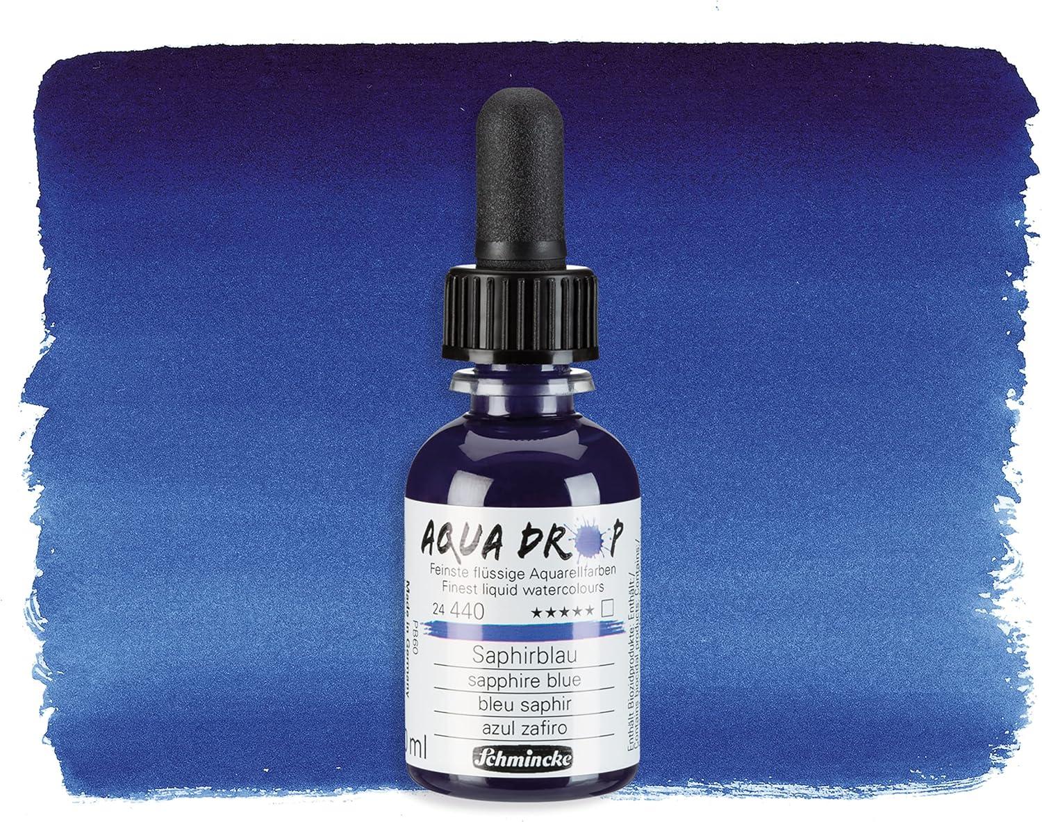 Schmincke – AQUA DROP, liquid, pigment-based watercolour, brilliant orange in 30 ml pipette bottle, 24250034, for watercolorpainting, urban sketching, calligraphy, handlettering, lightfast(440 Sapphire Blue)