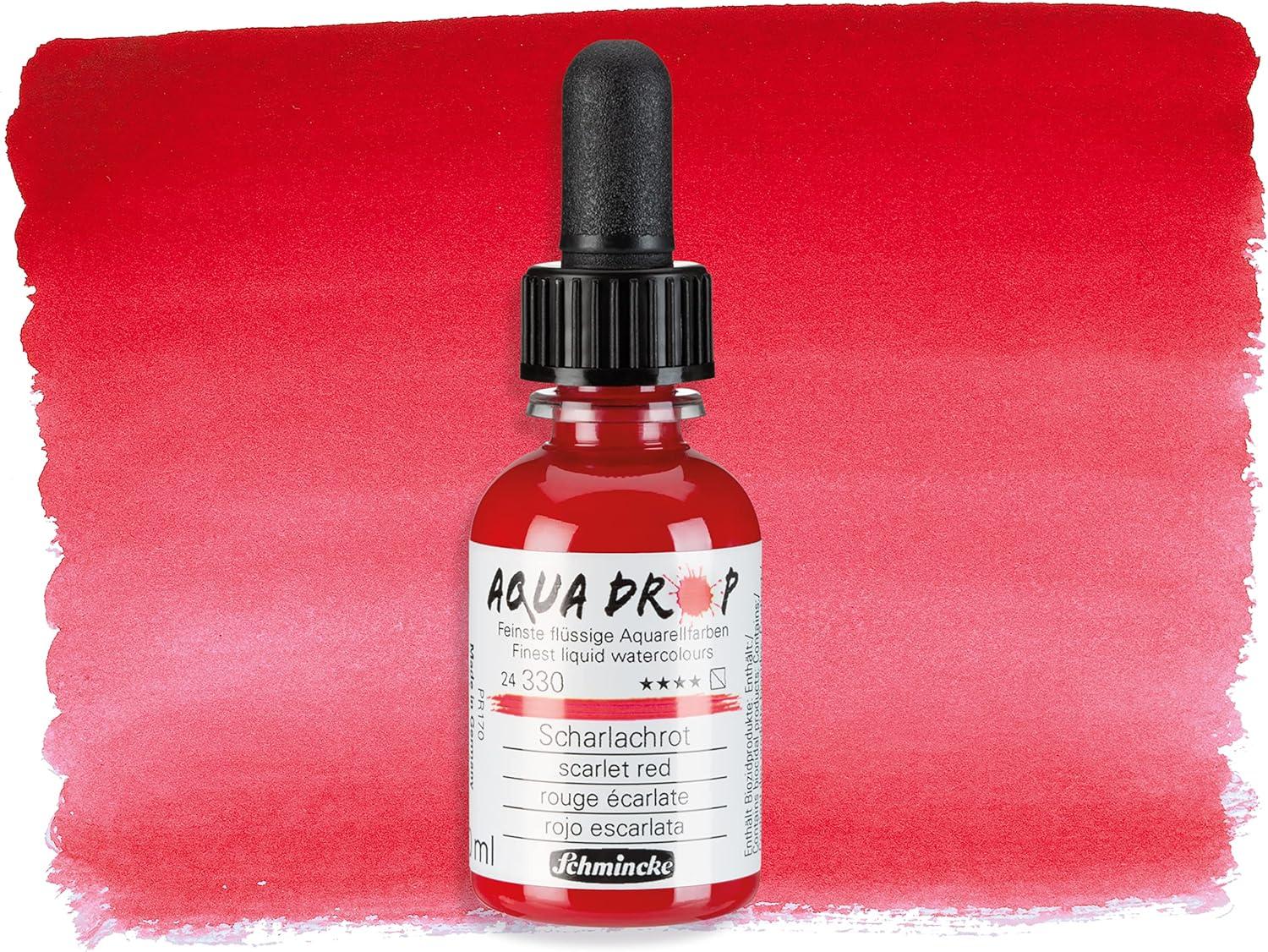 Schmincke – AQUA DROP, liquid, pigment-based watercolour, brilliant orange in 30 ml pipette bottle, 24250034, for watercolorpainting, urban sketching, calligraphy, handlettering, lightfast(330 Scarlet Red)