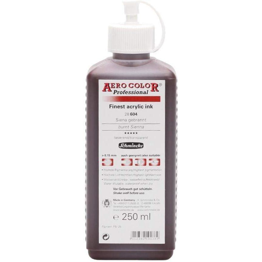 Schmincke – AERO COLOR Professional, Black 250 ml, 28702027, highly liquid, highly brilliant acrylic colour for acrylic painting, airbrush, mixed media, acrylic ink(604 burnt sienna)