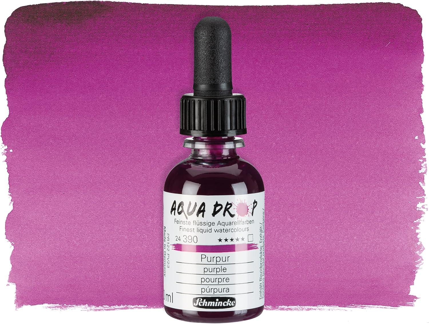 Schmincke – AQUA DROP, liquid, pigment-based watercolour, brilliant orange in 30 ml pipette bottle, 24250034, for watercolorpainting, urban sketching, calligraphy, handlettering, lightfast(390 Purple)