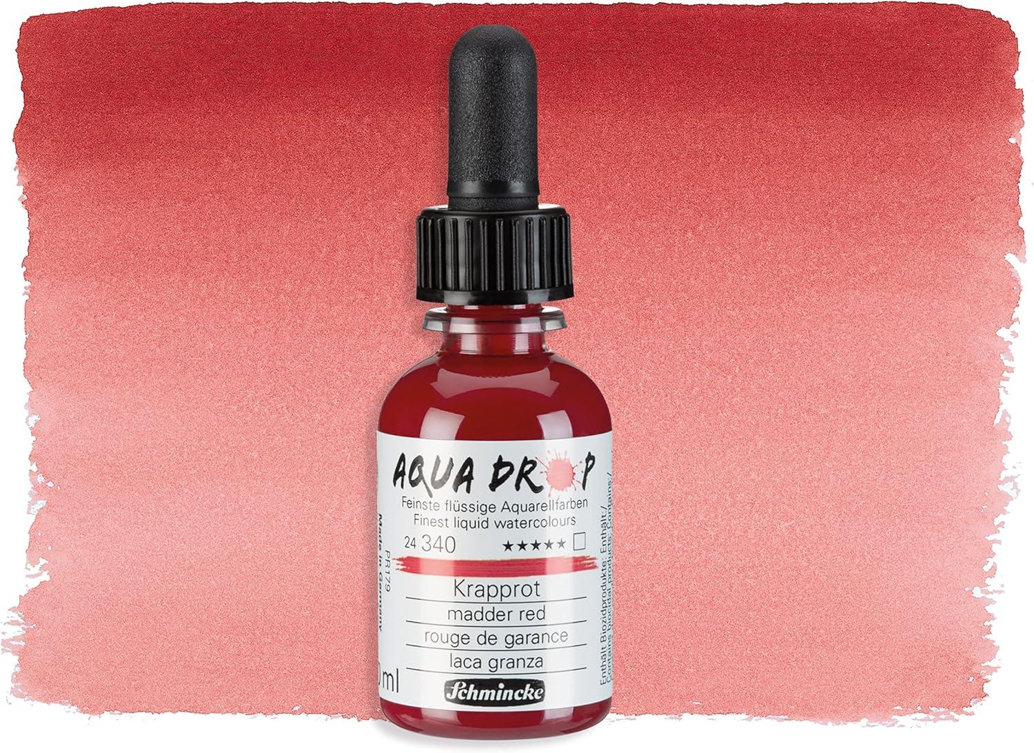 Schmincke – AQUA DROP, liquid, pigment-based watercolour, brilliant orange in 30 ml pipette bottle, 24250034, for watercolorpainting, urban sketching, calligraphy, handlettering, lightfast(340 Madder Red)