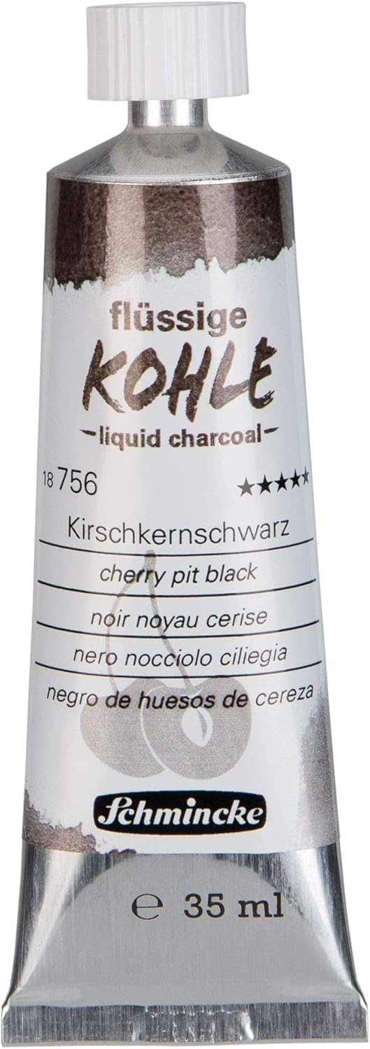 Schmincke – Liquid Charcoal, Cherry Pit Black, 35 ml, 18 756 009, for charcoal painting, charcoal drawing and underpainting, vegan(Cherry pit black)