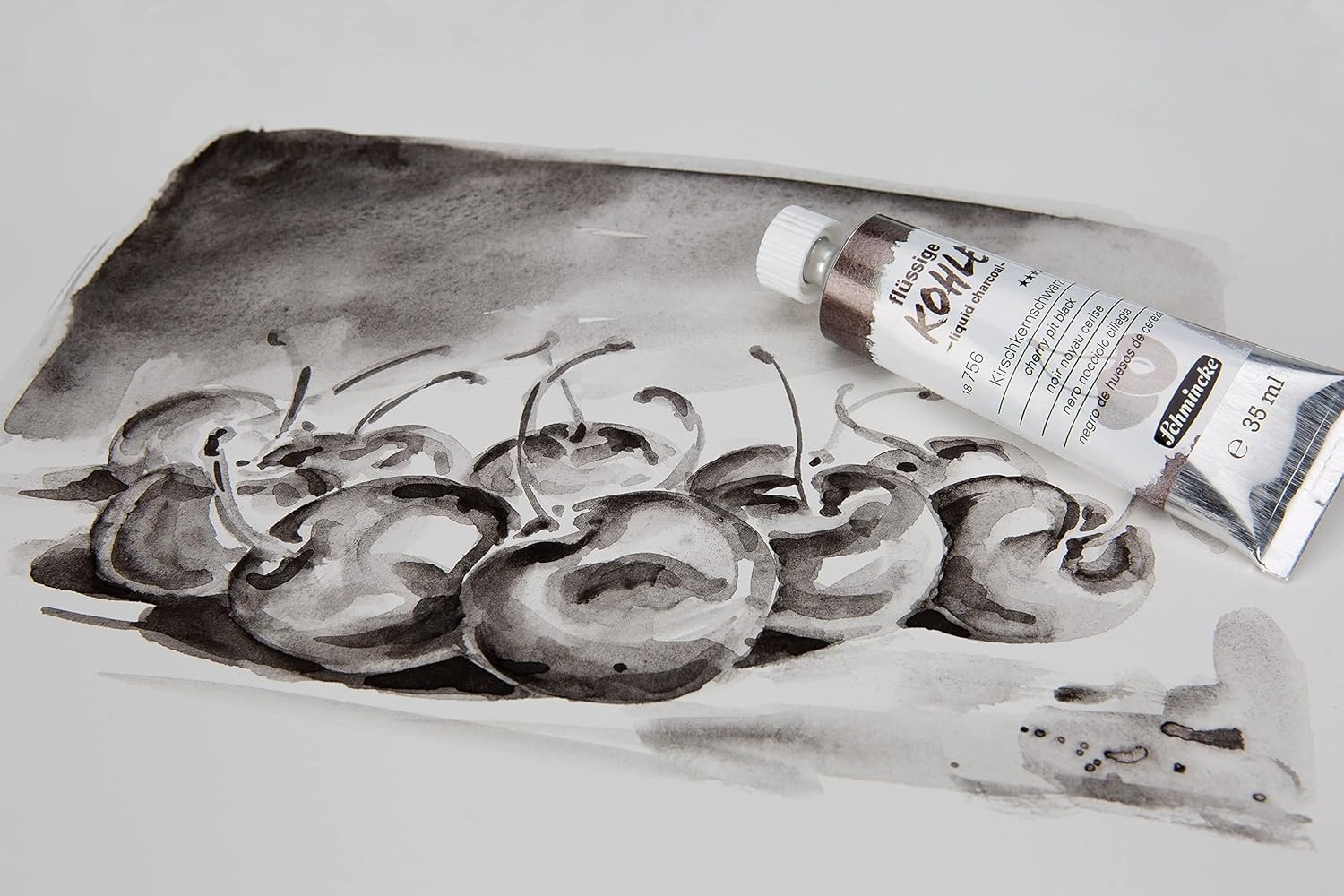 Schmincke – Liquid Charcoal, Cherry Pit Black, 35 ml, 18 756 009, for charcoal painting, charcoal drawing and underpainting, vegan(Cherry pit black)