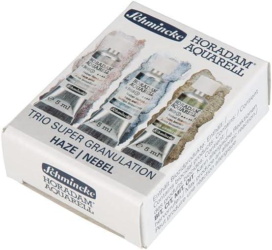 Schmincke Horadam® Aquarell, Super Granulation Trio Deep Sea 5 ml Tubes, 74 614 097, Cardboard Set, Very Strong Granulating Watercolors(Haze)