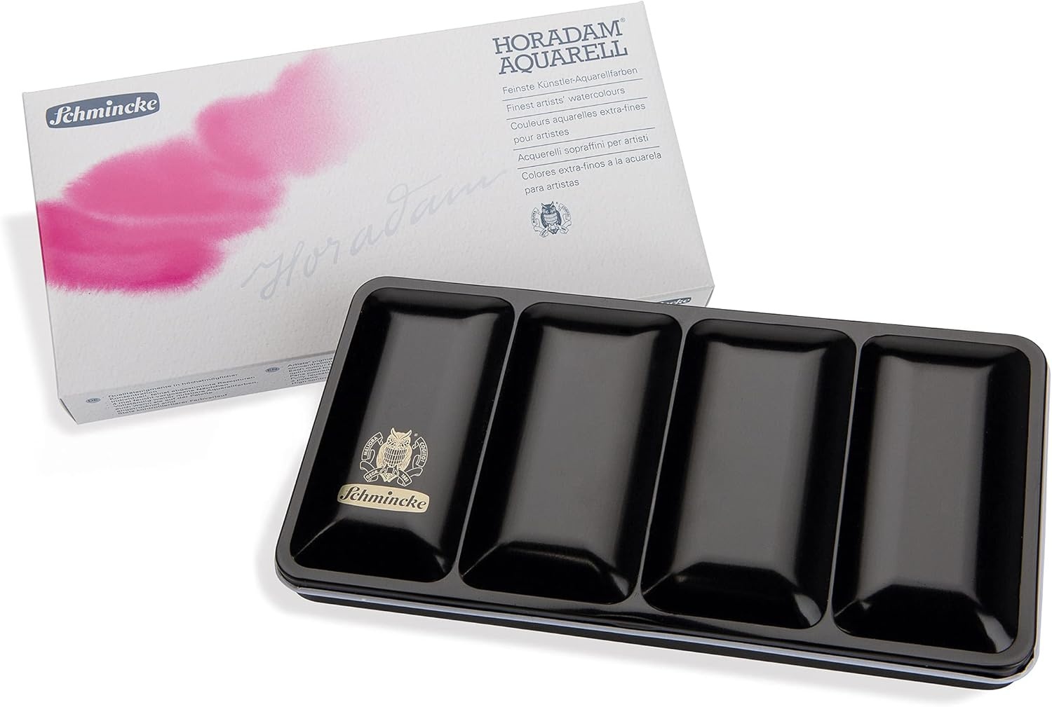 Schmincke – HORADAM® AQUARELL Premium color box with 24 finest watercolors, porcelain palette, 74524097, wooden box, 24 x 1/1 pans, Onetz(18 x 1/1 pans)