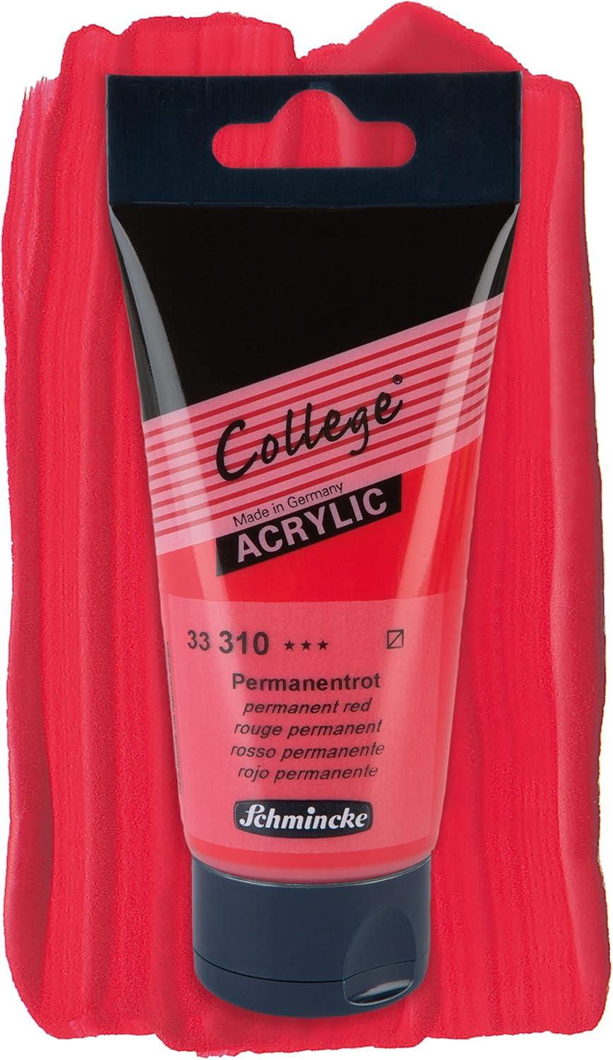 Schmincke – College® Acrylic, Permanent red in 75 ml tube, 33310013, Acrylic paint with artist pigments in high concentration, opaque and glazing, lightfast, silk matt