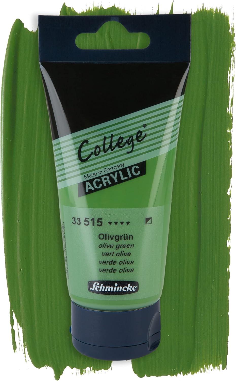 Schmincke – College® Acrylic, Olive green in 75 ml tube, 33515013, Acrylic paint with artist pigments in high concentration, opaque and glazing, lightfast, silk matt