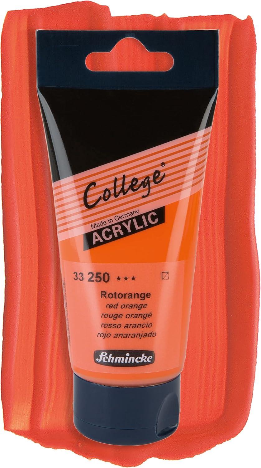 Schmincke – College® Acrylic, Red orange in 75 ml tube, 33250013, Acrylic paint with artist pigments in high concentration, opaque and glazing, lightfast, silk matt