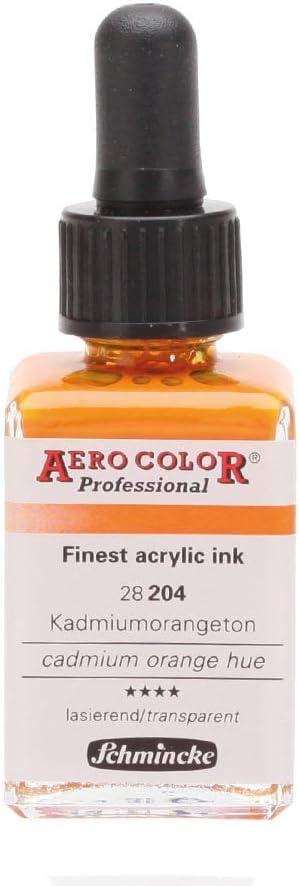 Schmincke – AERO COLOR® Professional – finest liquid, high color acrylic paint, airbrush, mixed media, acrylic ink, AERO METALLIC brill. gold – 28 ml(204 cadmium orange hue)