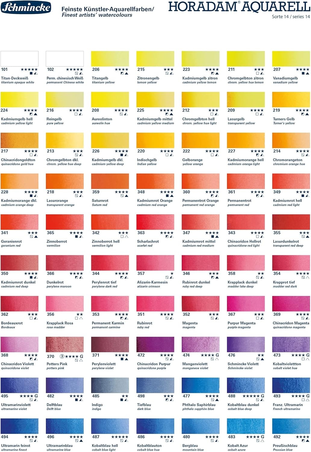 Schmincke – HORADAM® AQUARELL Premium Color Box with 47 Colors, ONetz and Porcelain Palette, 74548097, Wooden Box, Painting Set, Finest Watercolors, 47 x 1/2 Pans(47 Half Pans)