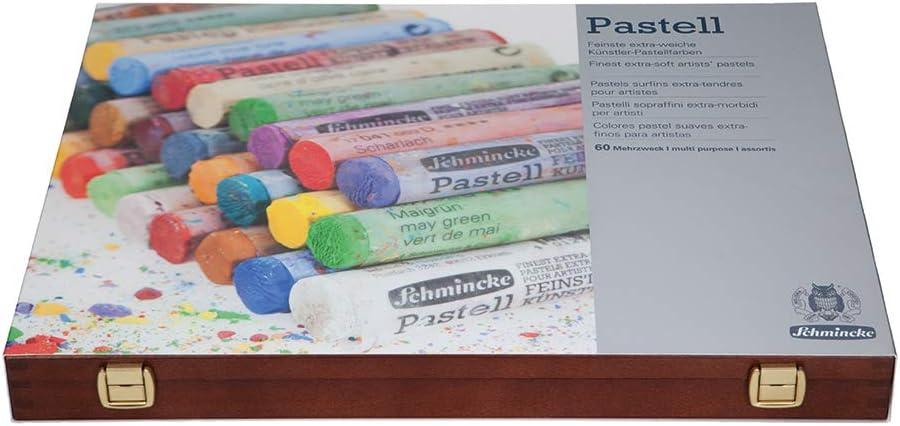 Schmincke – Pastel, set of 60 colors, 77 260 097, wooden box with 60 pastel pencils, handmade pastels, brilliant, velvety matt and highly lightfast shades
