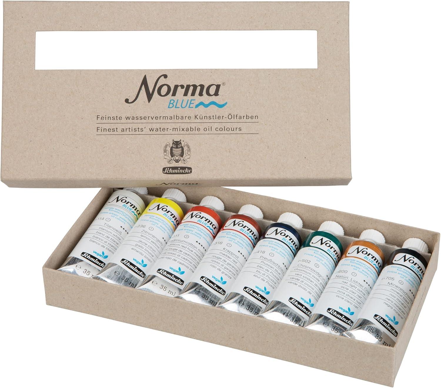 Schmincke – NORMA® Blue, 71 750 097, wooden box with 11 x 35 ml tubes, finest water-mixable artist oil colors, highly pigmented, lightfast, vegan(9.44 Fl Oz (Pack of 1))