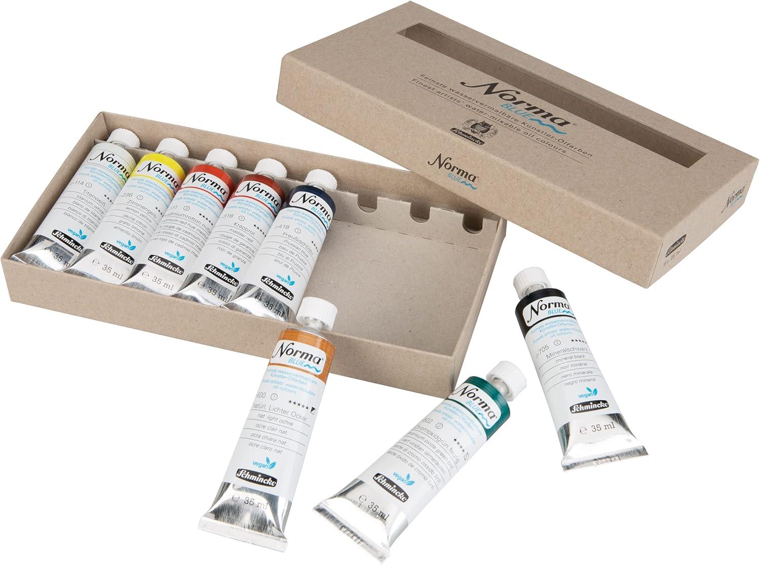 Schmincke – NORMA® Blue, 71 750 097, wooden box with 11 x 35 ml tubes, finest water-mixable artist oil colors, highly pigmented, lightfast, vegan(9.44 Fl Oz (Pack of 1))