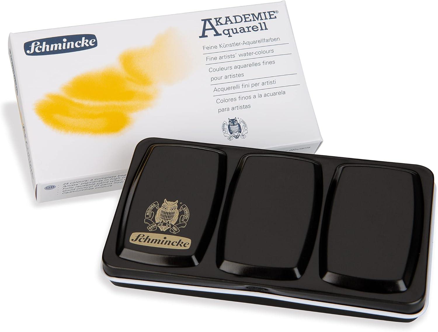 Schmincke – AKADEMIE®AQUARELL Watercolor Compact Color Box, Basic Assortment 12 x 1/2 Pans, 75 112 097, Metal Box, Highly lightfast Colors, fine Artists’ Watercolors
