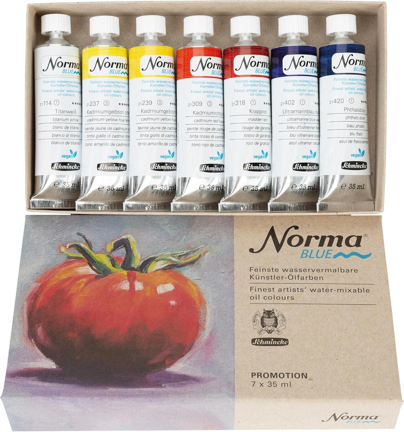 Schmincke – NORMA® Blue, 71 750 097, wooden box with 11 x 35 ml tubes, finest water-mixable artist oil colors, highly pigmented, lightfast, vegan(8.28 Fl Oz (Pack of 1))