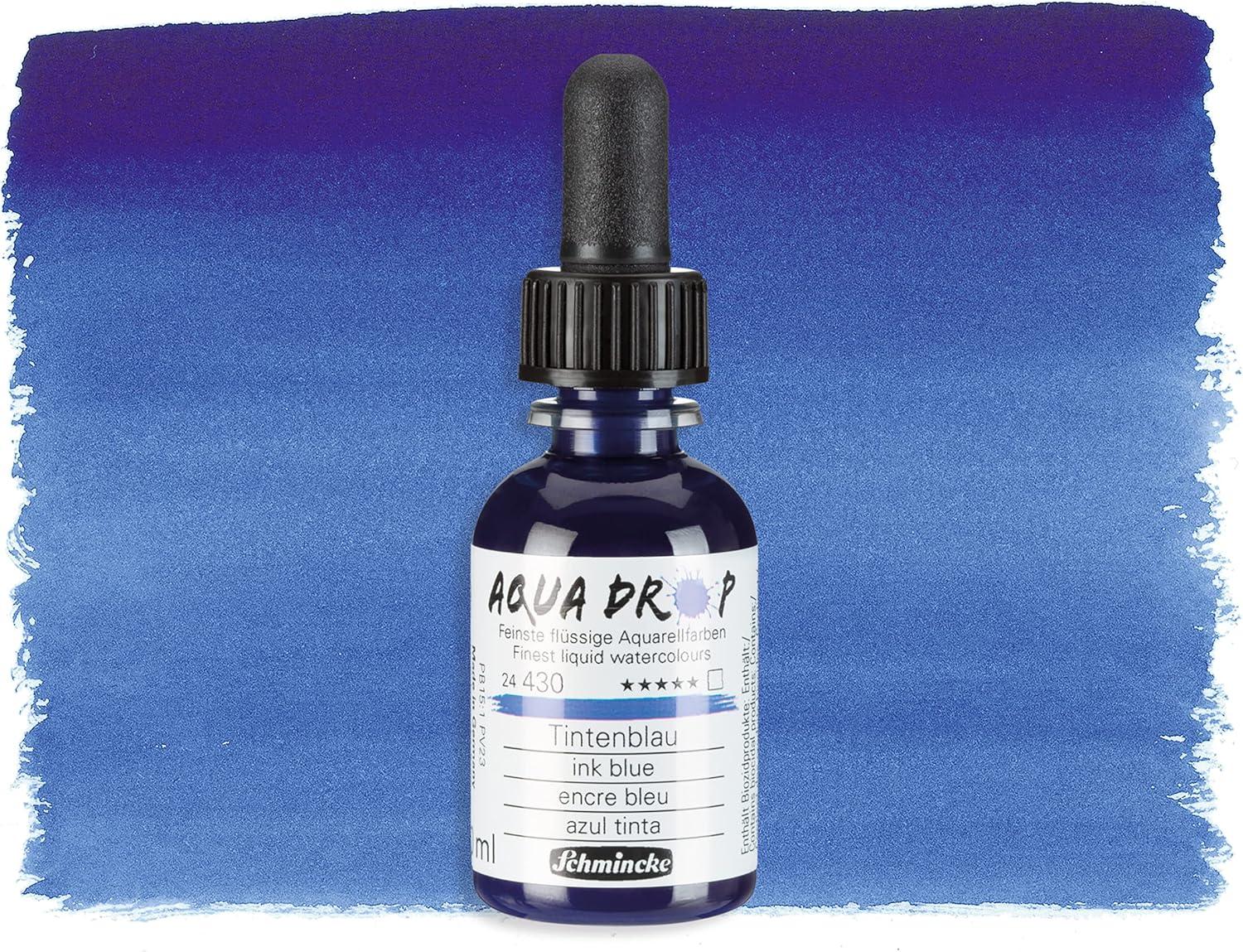 Schmincke – AQUA DROP, liquid, pigment-based watercolour, brilliant orange in 30 ml pipette bottle, 24250034, for watercolorpainting, urban sketching, calligraphy, handlettering, lightfast(430 Ink Blue)