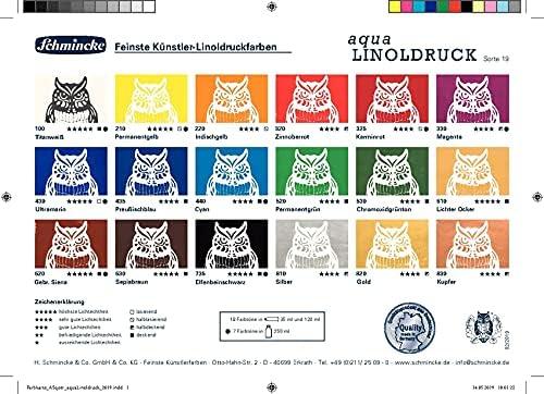 Schmincke – aqua-LINOLDRUCK, linoleum printing set with 5 x 20 ml tubes, 82 005 097, finest linoleum printing inks, sharp contours, even print, brilliant colors, best light fastness…(3.4 fl oz)