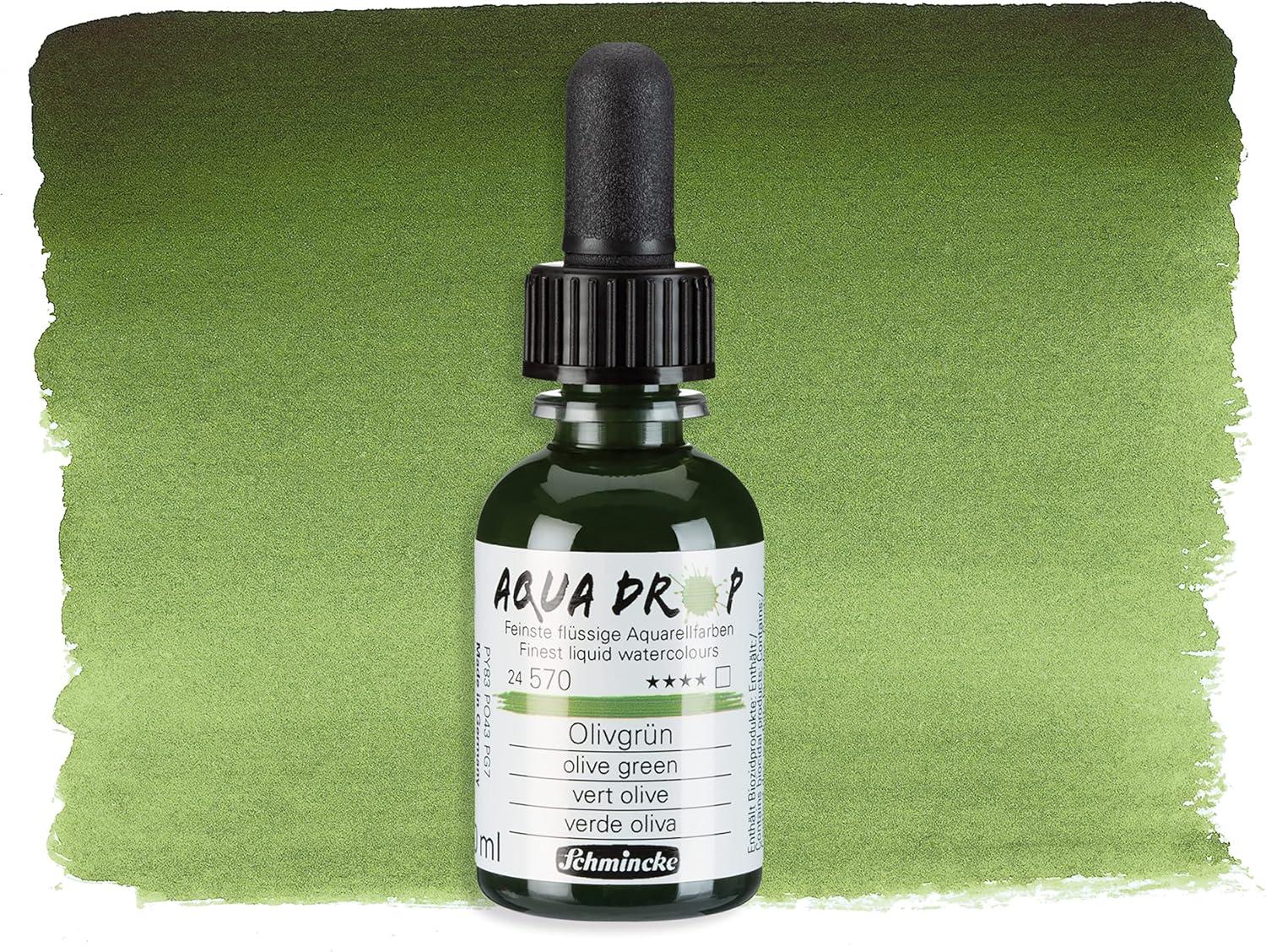 Schmincke – AQUA DROP, liquid, pigment-based watercolour, brilliant orange in 30 ml pipette bottle, 24250034, for watercolorpainting, urban sketching, calligraphy, handlettering, lightfast(570 Olive Green)