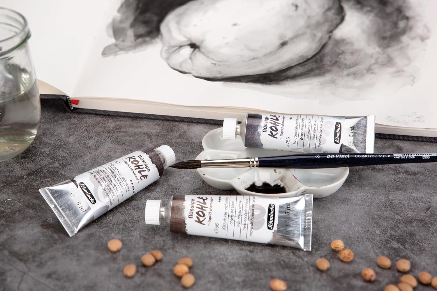 Schmincke – Liquid Charcoal, set, 3 x 15 ml, 18 758 097, for charcoal painting, charcoal drawing and underpainting, vegan