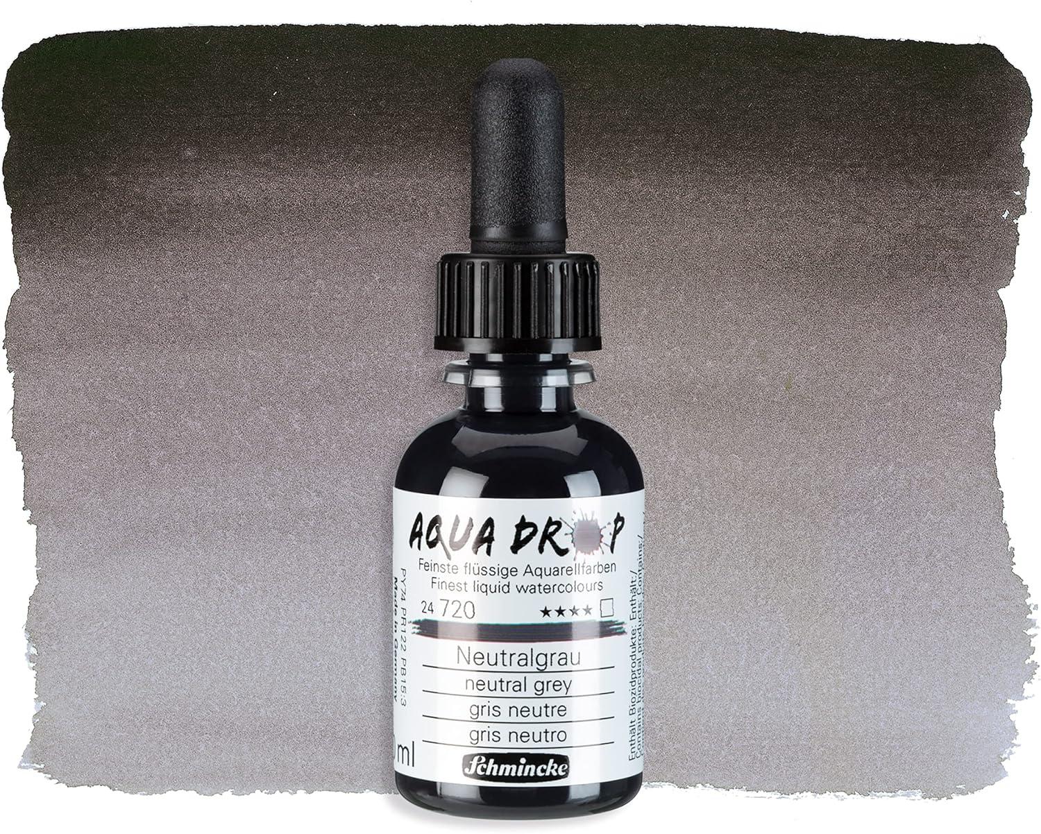 Schmincke – AQUA DROP, liquid, pigment-based watercolour, brilliant orange in 30 ml pipette bottle, 24250034, for watercolorpainting, urban sketching, calligraphy, handlettering, lightfast(720 neutral grey)