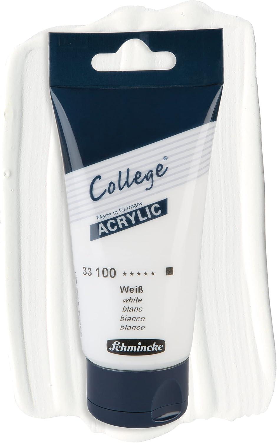 Schmincke – College® Acrylic, White in 75 ml tube, 33100013, Acrylic paint with artist pigments in high concentration, opaque and glazing, lightfast, semi-matte