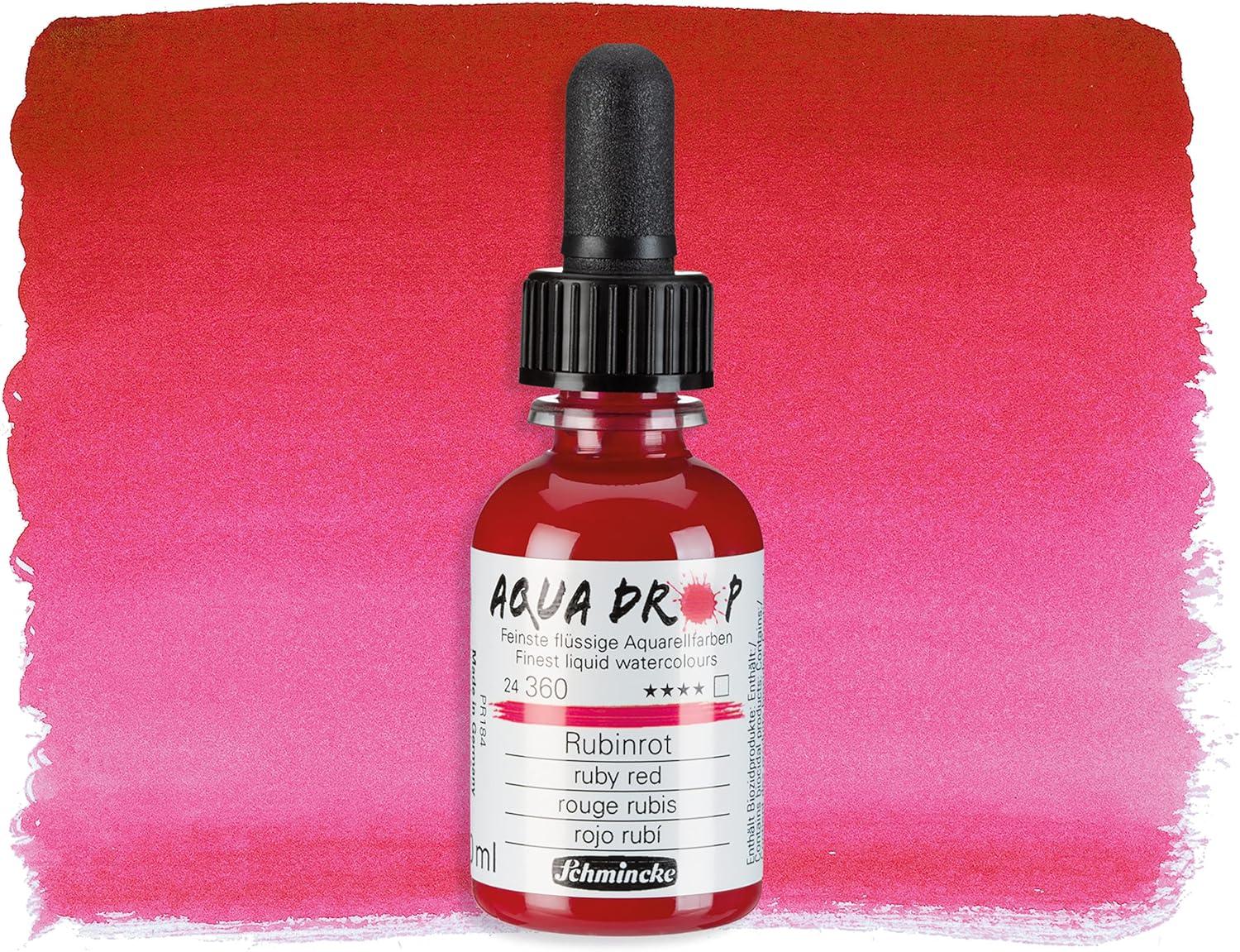 Schmincke – AQUA DROP, liquid, pigment-based watercolour, brilliant orange in 30 ml pipette bottle, 24250034, for watercolorpainting, urban sketching, calligraphy, handlettering, lightfast(360 Ruby Red)