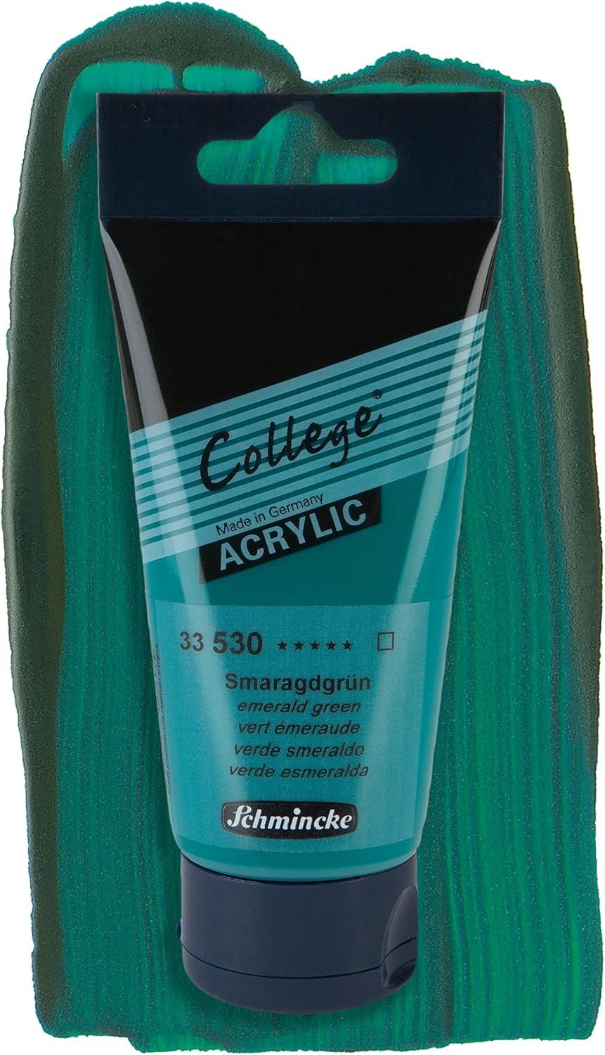 Schmincke – College® Acrylic, Emerald green in 75 ml tube, 33530013, Acrylic paint with artist pigments in high concentration, opaque and glazing, lightfast, silk matt