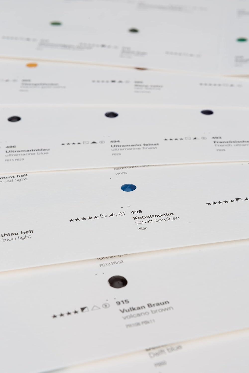 Schmincke – HORADAM® AQAURELL Supergranulation Dot Card 14 999 040, 40 supergranulating watercolordots on watercolorpaper for testing and as a colorselection aid