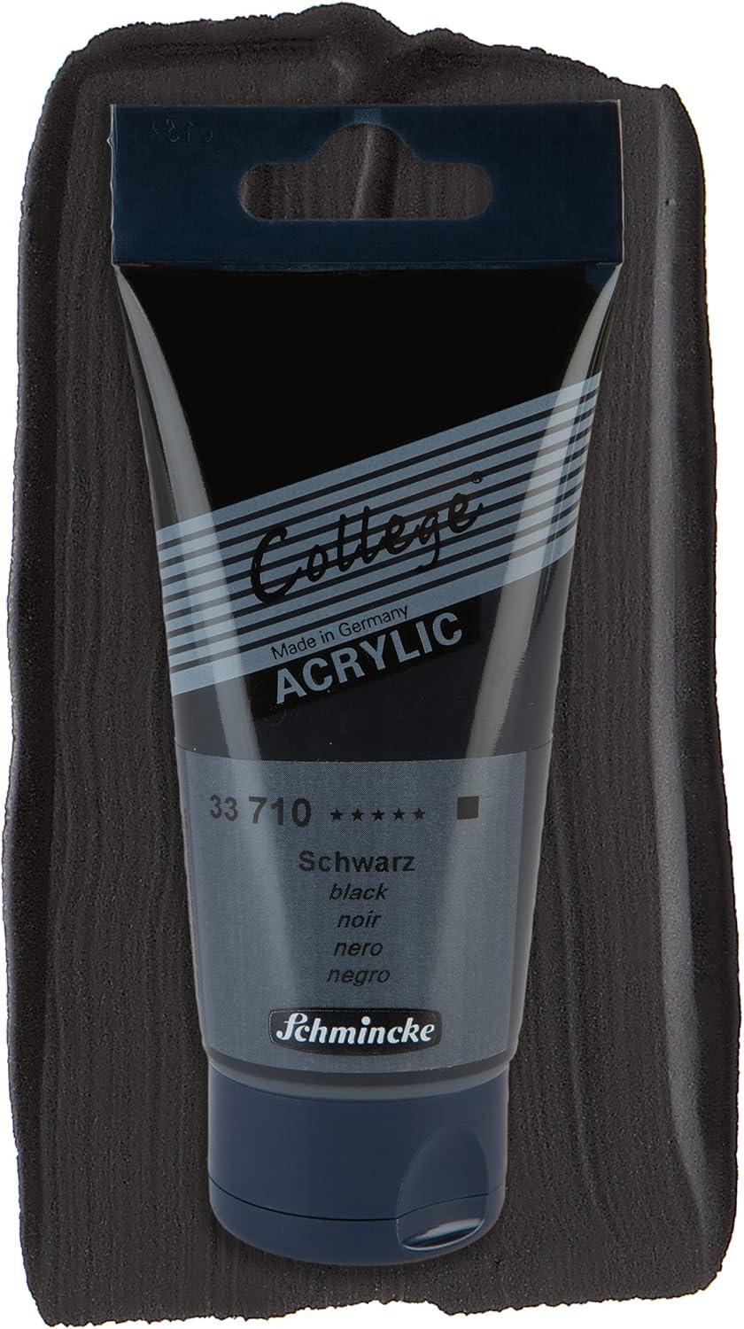 Schmincke – College® Acrylic, Black in 75 ml tube, 33710013, Acrylic paint with artist pigments in high concentration, opaque and glazing, lightfast, silk matt