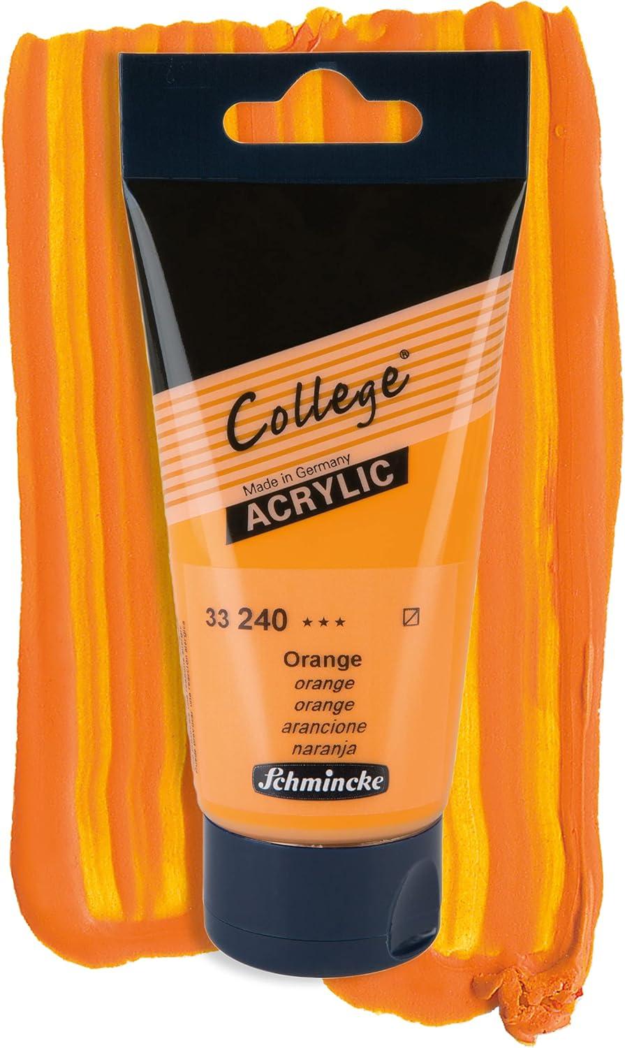 Schmincke – College® Acrylic, Orange in 75 ml tube, 33240013, Acrylic paint with artist pigments in high concentration, opaque and glazing, lightfast, silk matt