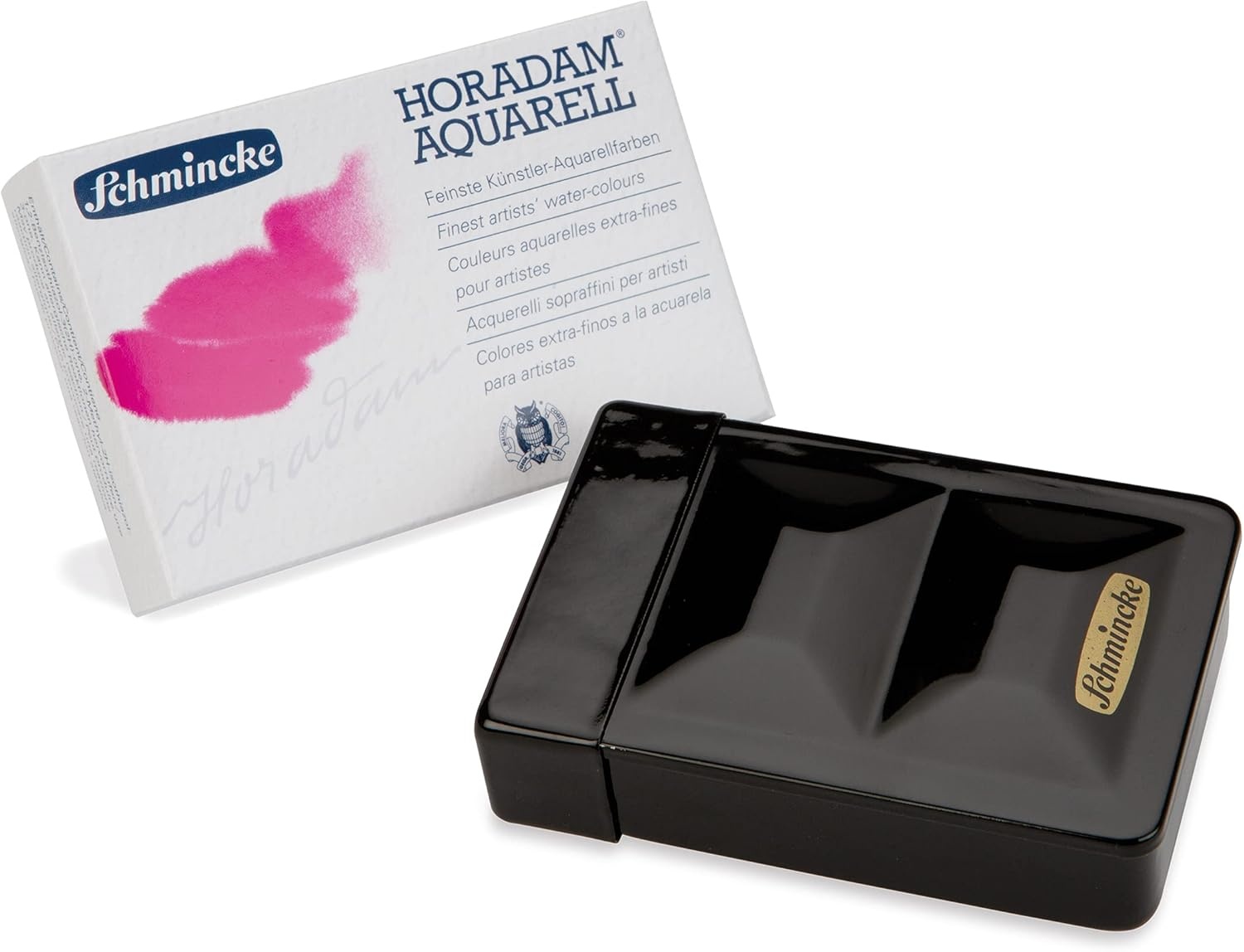 Schmincke – HORADAM® AQUARELL Premium Color Box with 47 Colors, ONetz and Porcelain Palette, 74548097, Wooden Box, Painting Set, Finest Watercolors, 47 x 1/2 Pans(1 Count (Pack of 1))