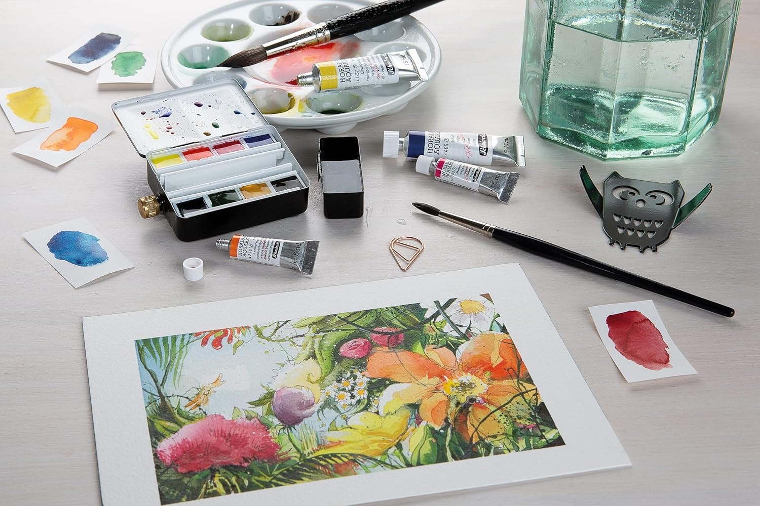 Schmincke – HORADAM® AQUARELL Premium Color Box with 47 Colors, ONetz and Porcelain Palette, 74548097, Wooden Box, Painting Set, Finest Watercolors, 47 x 1/2 Pans(1 Count (Pack of 1))