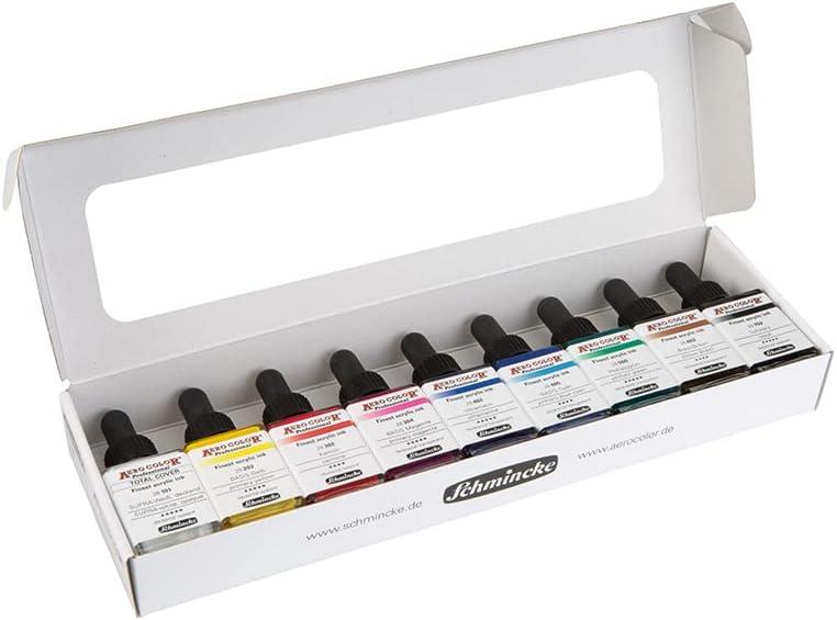 Schmincke – AERO COLOR Professional plastic case, 16 x 28 ml highly liquid acrylic colors + 7 empty bottles for own mixtures, 81 124 097, airbrush, acrylic painting, mixed media, acrylic ink(8.52 Fl Oz (Pack of 1))