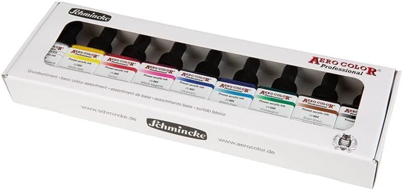 Schmincke – AERO COLOR Professional plastic case, 16 x 28 ml highly liquid acrylic colors + 7 empty bottles for own mixtures, 81 124 097, airbrush, acrylic painting, mixed media, acrylic ink(8.52 Fl Oz (Pack of 1))