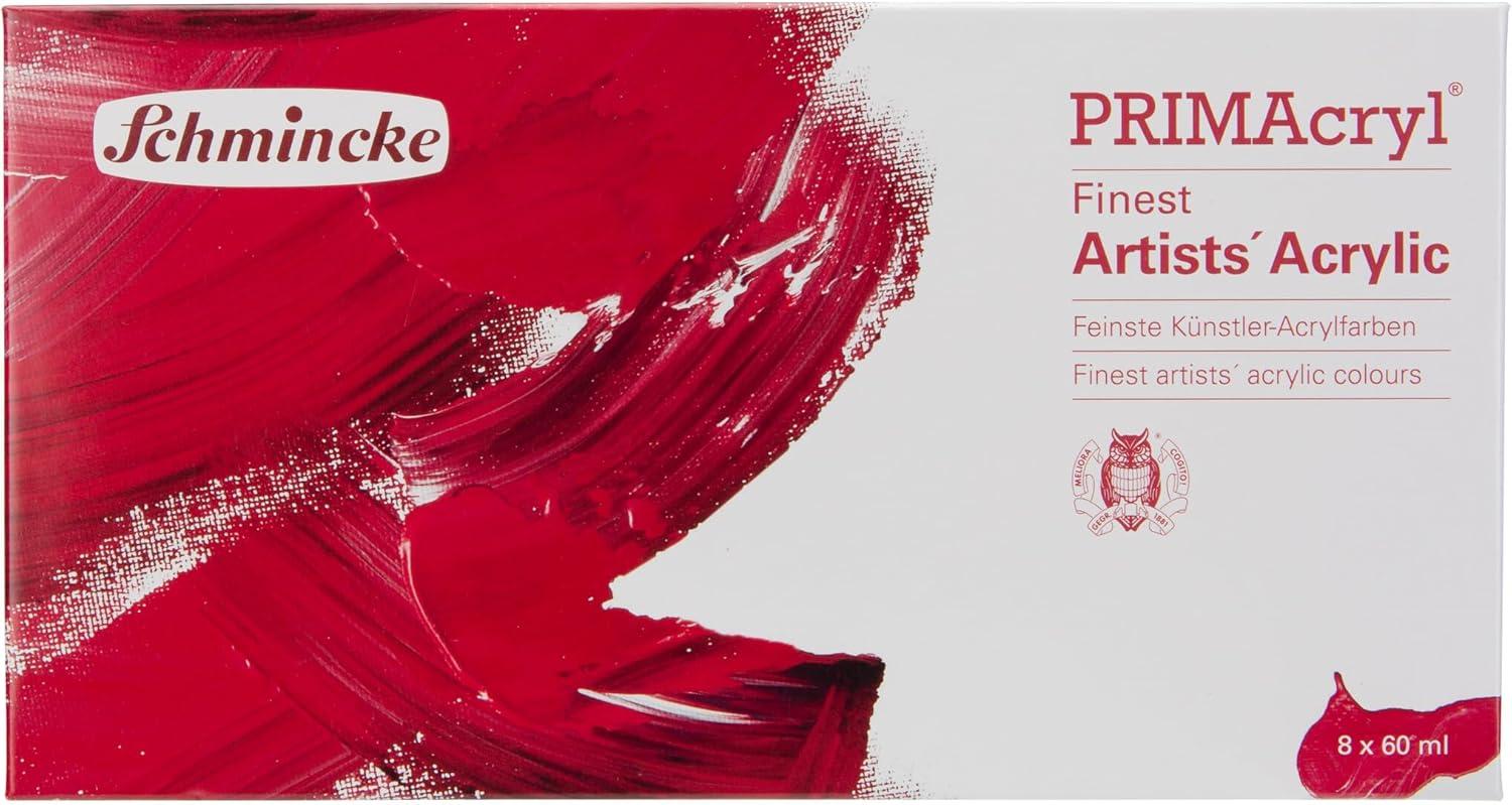 Schmincke – PRIMAcryl® finest premium acrylic colors, basic assortment 8 x 60 ml, 73002097, boxed set, highest pigmentation, brilliance, opacity, yield