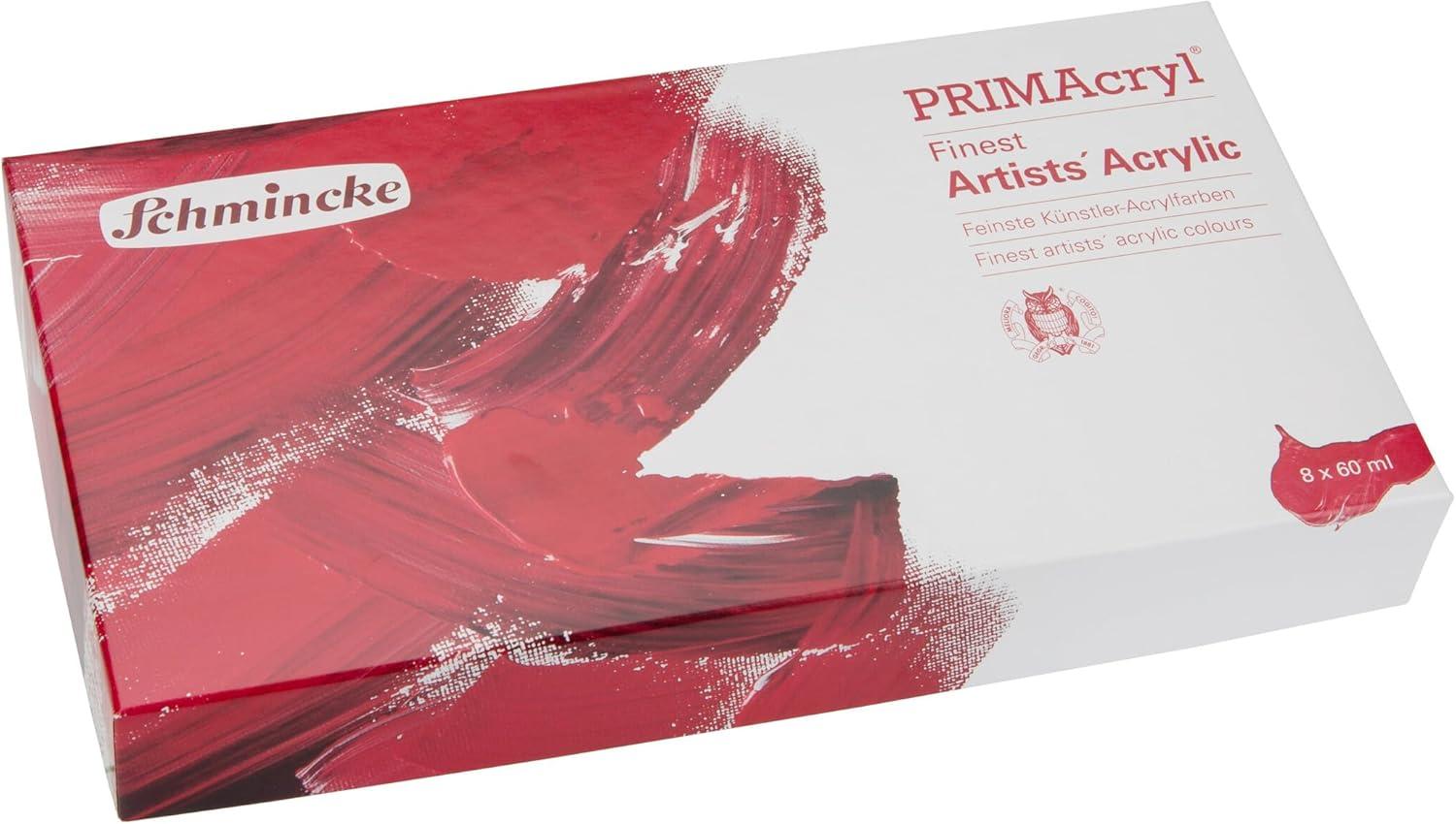 Schmincke – PRIMAcryl® finest premium acrylic colors, basic assortment 8 x 60 ml, 73002097, boxed set, highest pigmentation, brilliance, opacity, yield
