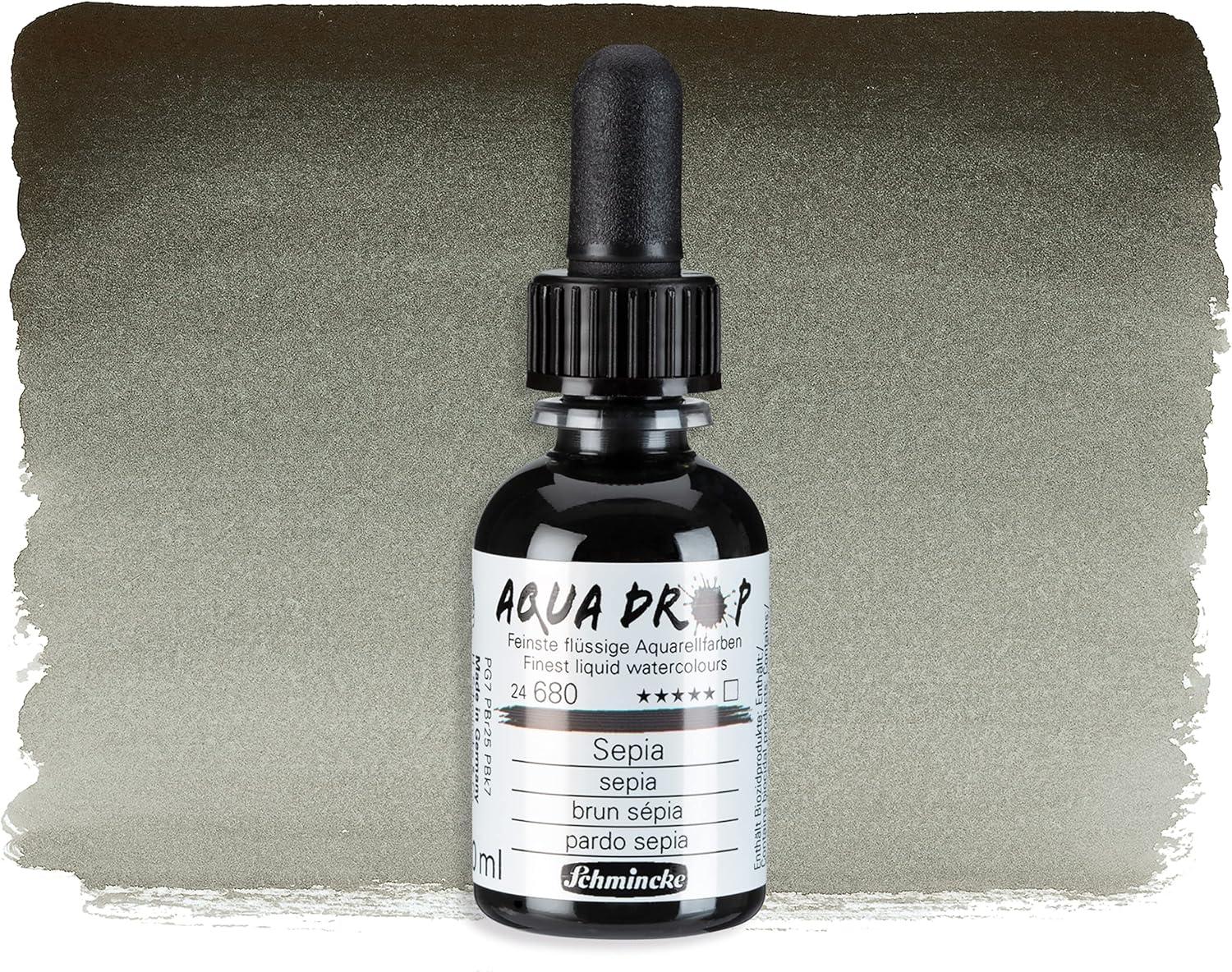 Schmincke – AQUA DROP, liquid, pigment-based watercolour, brilliant orange in 30 ml pipette bottle, 24250034, for watercolorpainting, urban sketching, calligraphy, handlettering, lightfast(680 sepia)