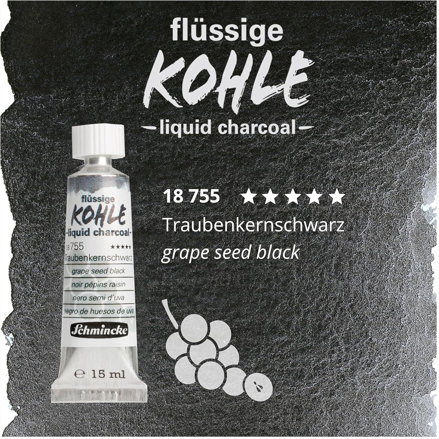 Schmincke – Liquid Charcoal, grape seed black, 15 ml, 18 755 006, for charcoal painting, charcoal drawing and underpainting, vegan(Grape seed black)