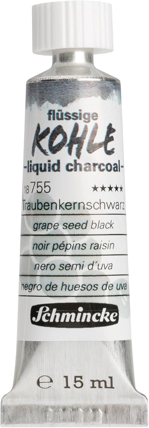 Schmincke – Liquid Charcoal, grape seed black, 15 ml, 18 755 006, for charcoal painting, charcoal drawing and underpainting, vegan(Grape seed black)