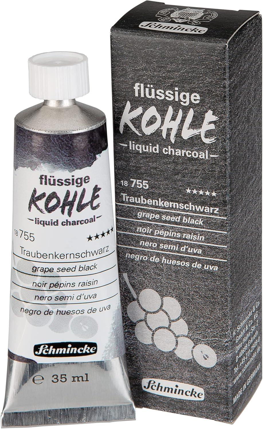 Schmincke – Liquid Charcoal, grape seed black, 15 ml, 18 755 006, for charcoal painting, charcoal drawing and underpainting, vegan(Grape seed black)