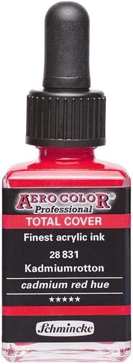 Schmincke – AERO COLOR® Professional – finest liquid, high color acrylic paint, airbrush, mixed media, acrylic ink, AERO METALLIC brill. gold – 28 ml(831 cadmium red hue)