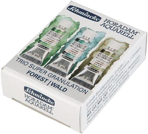 Schmincke Horadam® Aquarell, Super Granulation Trio Galaxy, 5 ml Tubes, 74 615 097, Cardboard Set, Very Strong Granulating colors, Finest, Super Granulating Watercolors(Forest)