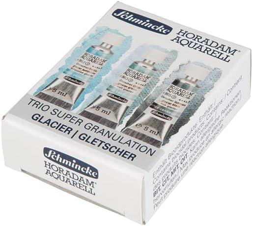 Schmincke Horadam® Aquarell, Super Granulation Trio Deep Sea 5 ml Tubes, 74 614 097, Cardboard Set, Very Strong Granulating Watercolors(Glacier)