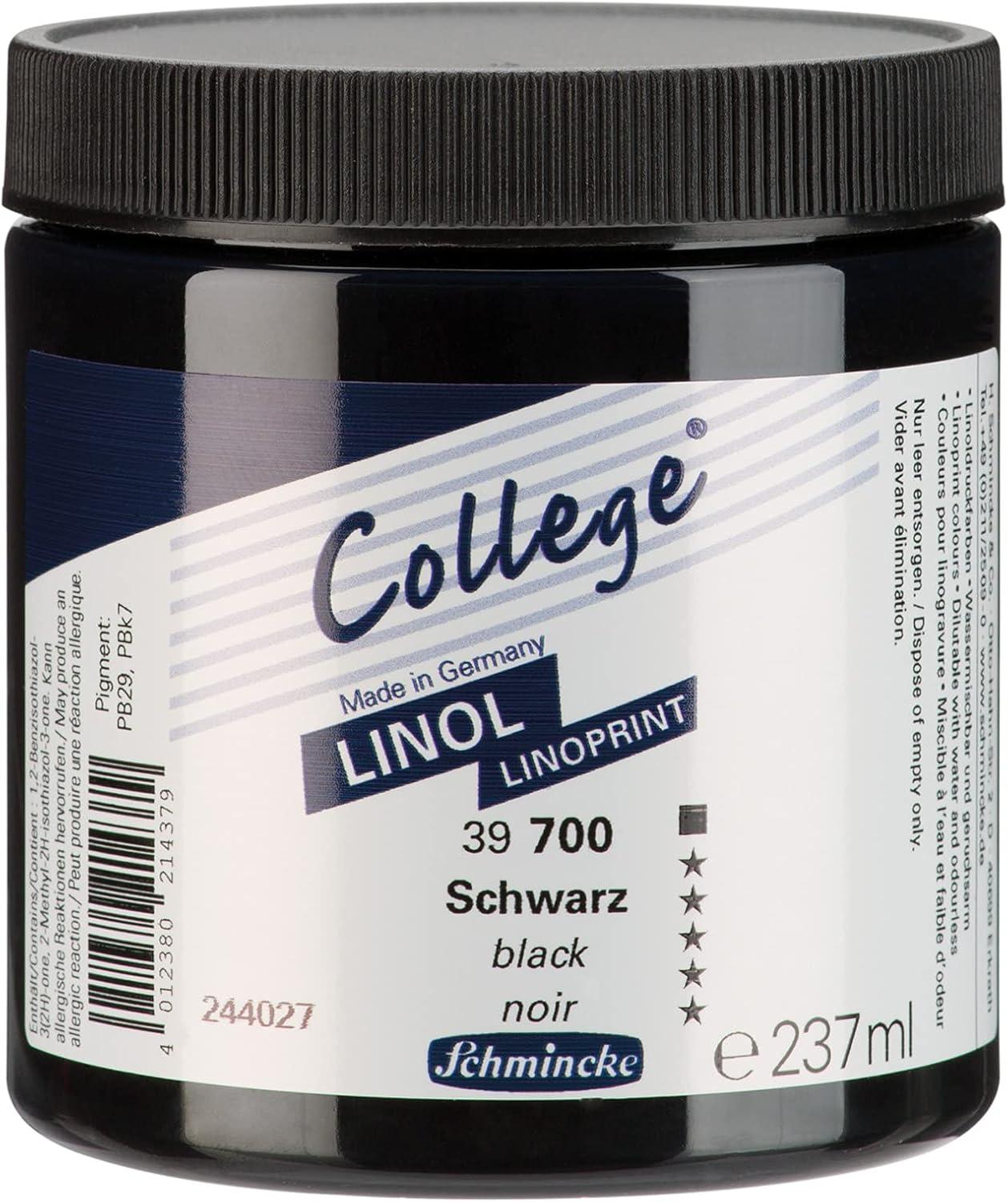 Schmincke – College Linol, Artists’ Lino Colors, Black 237 ml, 39700053, Low-Odour Water-Based lino Printing Ink, lightfast, Even Print(Black)