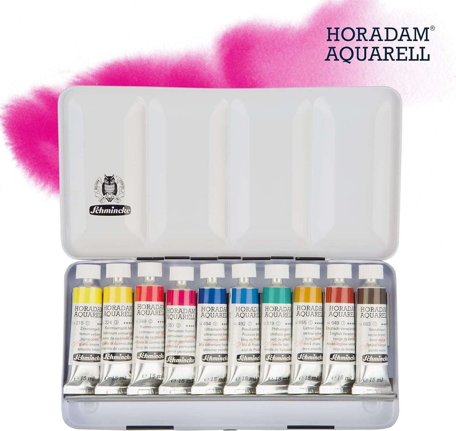 Schmincke – HORADAM® AQUARELL color box, basic assortment, 12 x 5 ml tubes, 74112097, metal box, painting set, finest premium watercolors(0.51 Fl Oz (Pack of 10))